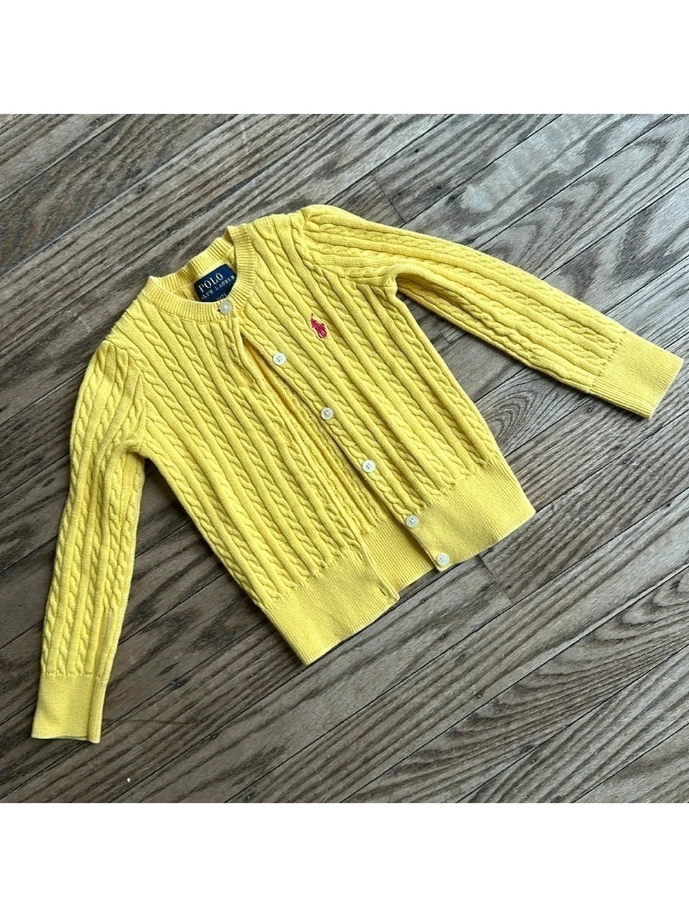 Polo Ralph Lauren Mini-Cable Cotton Cardigan Yellow 2T EUC